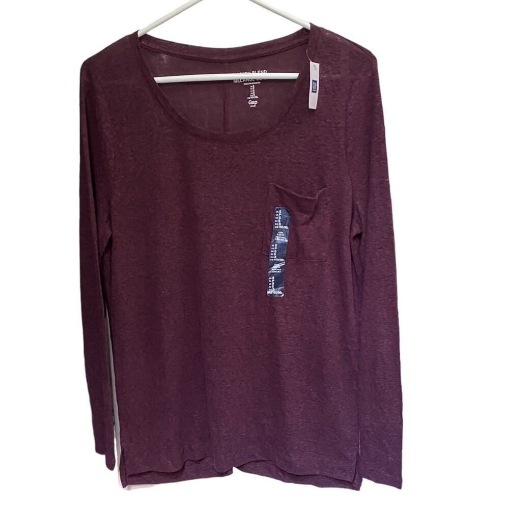 GAP Factory Linen Blend Longsleeve T-shirt Size S Heathered Burgundy Oversized